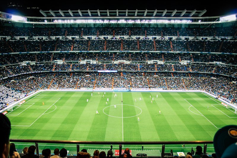Football stadium and pitch ready for a match